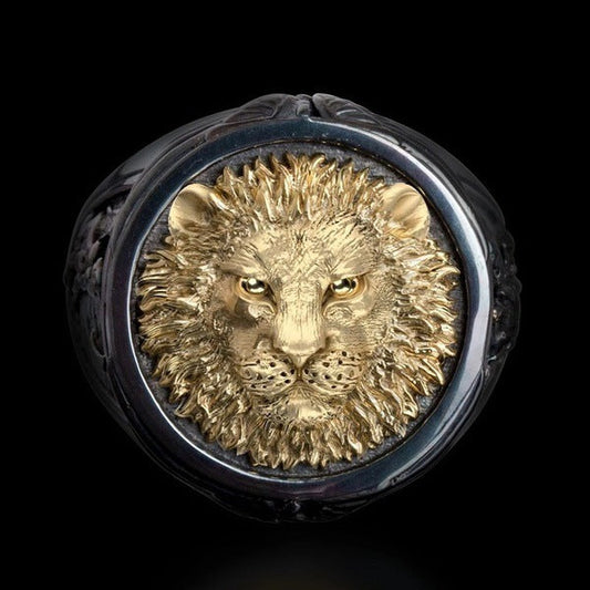 Men's Two-color Domineering Creative Lion's Head Bright Rings