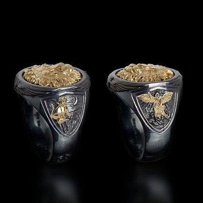 Men's Two-color Domineering Creative Lion's Head Bright Rings