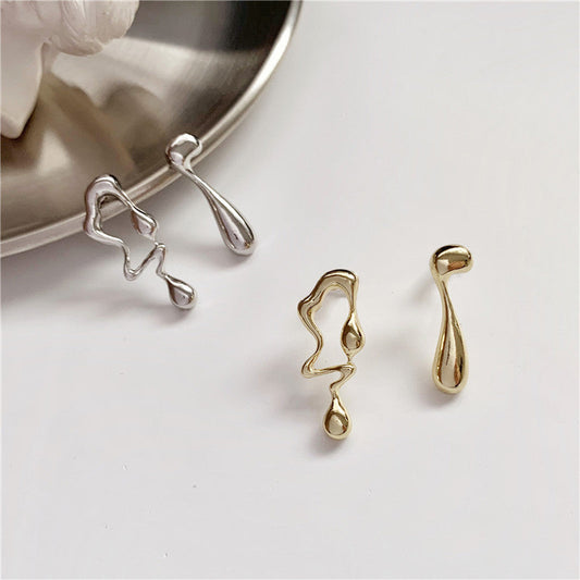 Needle Simple Graceful Metallic Geometric Asymmetry Earrings