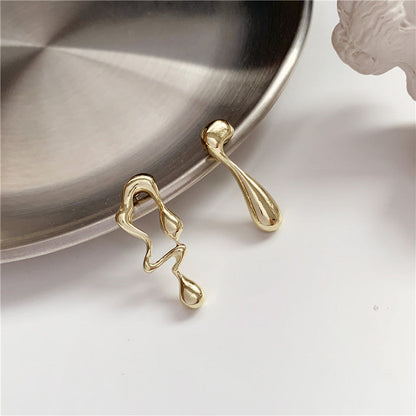 Needle Simple Graceful Metallic Geometric Asymmetry Earrings