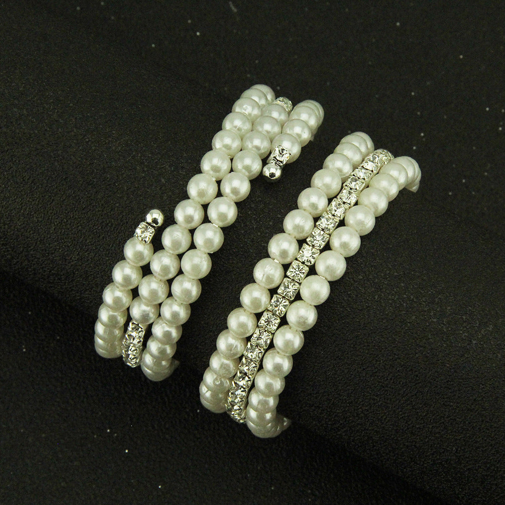 Women's Style Fashionable Personalized Rhinestone Pearl Spiral Bracelets