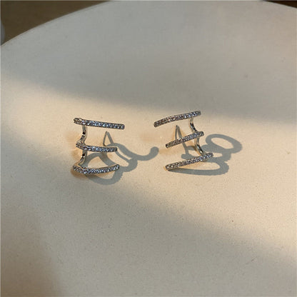 And Compact Three-row Drill Cold Style Personalized Earrings