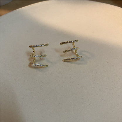 And Compact Three-row Drill Cold Style Personalized Earrings