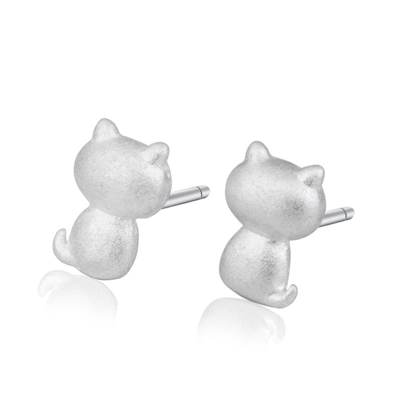 Women's Sier-plated Ear Cute Kitty Small Animal Earrings
