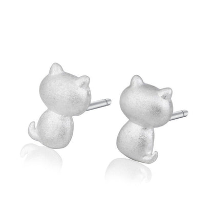 Women's Sier-plated Ear Cute Kitty Small Animal Earrings