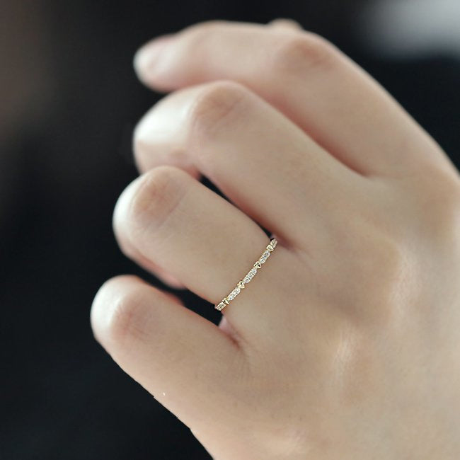 Women's Sier Gold-plated Simple Heart Row Diamond Rings