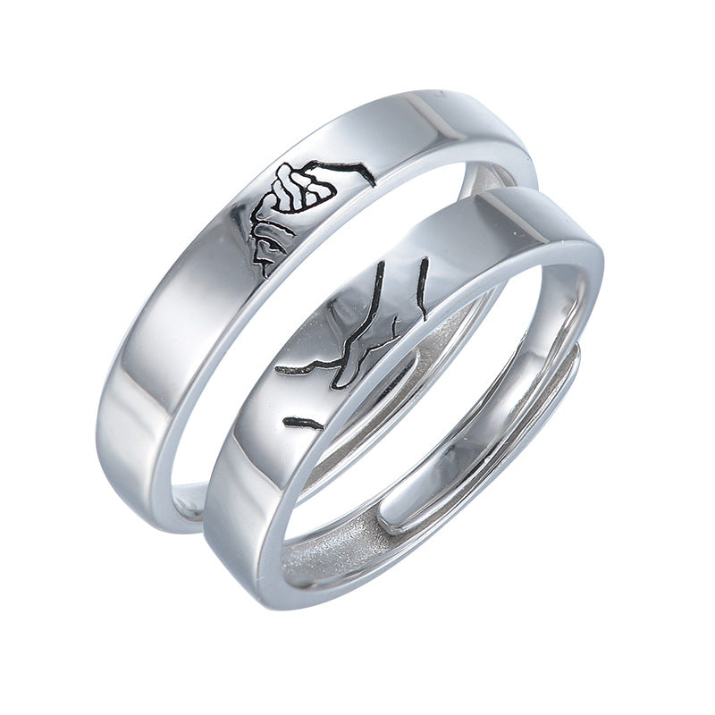 Holding Hands Opening Couple Adjustable Long Rings