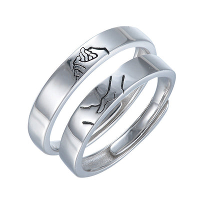 Holding Hands Opening Couple Adjustable Long Rings