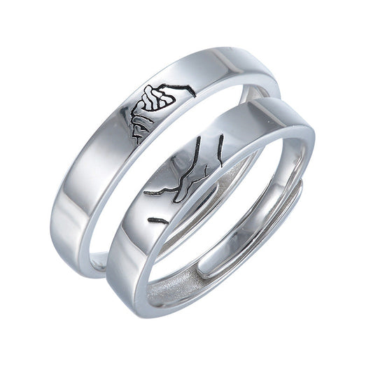 Holding Hands Opening Couple Adjustable Long Rings