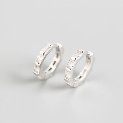 Sterling Sier Geometric Octagonal Rectangular Zircon Earrings