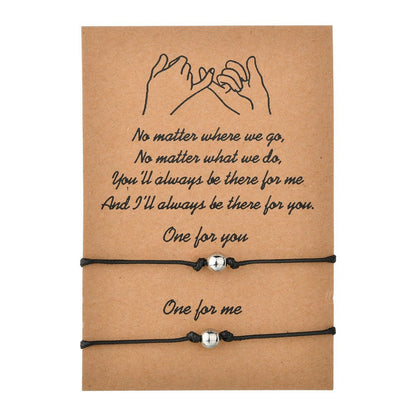 Retro Round Beads Wax Line Woven Couple Card Bracelets