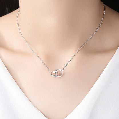 Women's Rose Gold Round Buckle Double Diamond Inlaid Short Clavicle Necklaces
