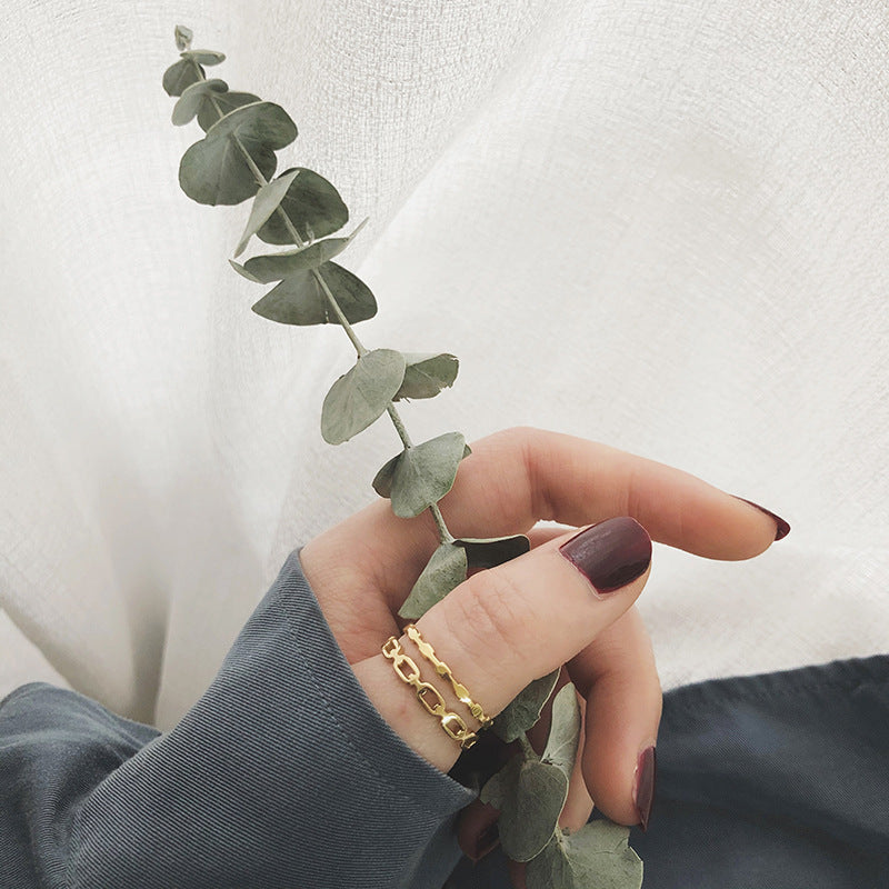 Women's Fashion Chain Hollow Square Set Thin Rings