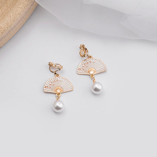 Fan Pearl Tassel Flower Folding Cute Earrings