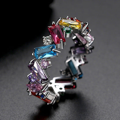 Gang Drill Geometric Zircon Fashion Color Rings