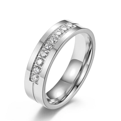 Steel Diamond Couple Simple Glossy Stainless Wedding Rings