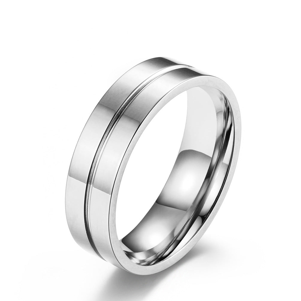 Steel Diamond Couple Simple Glossy Stainless Wedding Rings