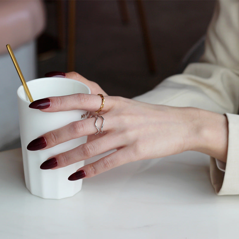 Women's Sterling Sier Irregular Curve Bar Switchable Rings