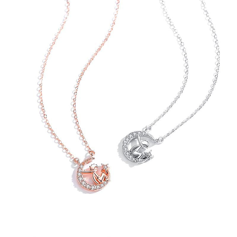 Sier Star And Moon Pendant Korean Simple Necklaces