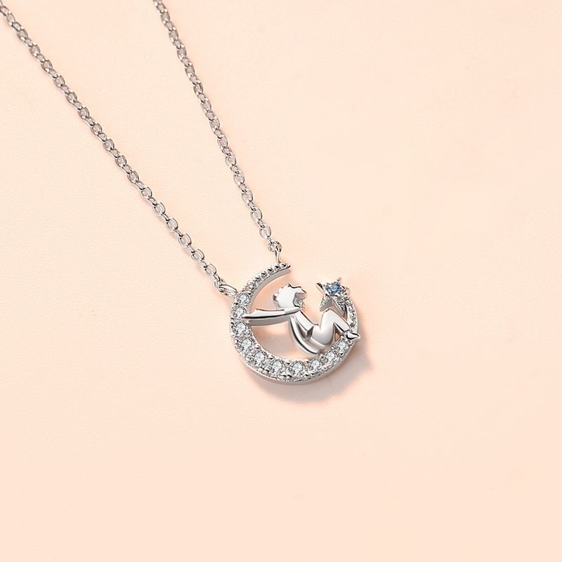 Sier Star And Moon Pendant Korean Simple Necklaces