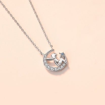 Sier Star And Moon Pendant Korean Simple Necklaces