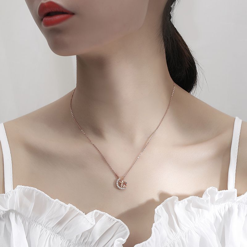 Sier Star And Moon Pendant Korean Simple Necklaces