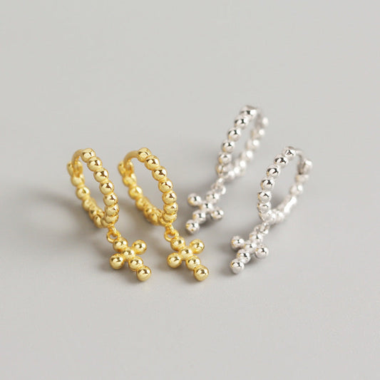 Women's Luxury Sterling Sier Design Geometric Beads Cross Earrings