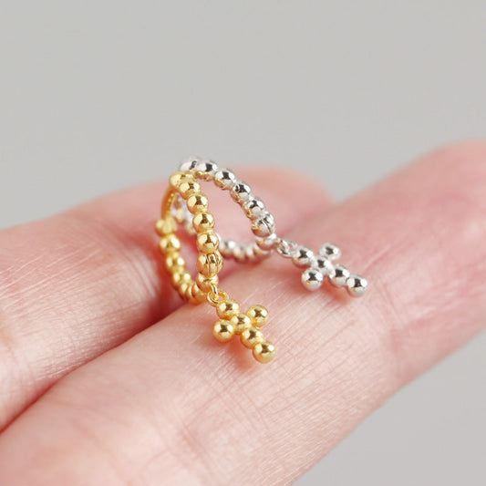 Women's Luxury Sterling Sier Design Geometric Beads Cross Earrings