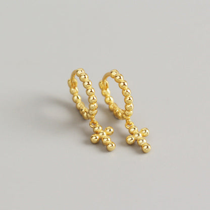 Women's Luxury Sterling Sier Design Geometric Beads Cross Earrings