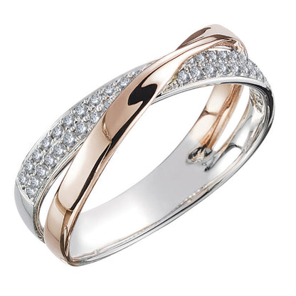Women's Simple Personality X-shaped Two-color Zircon Copper Rings