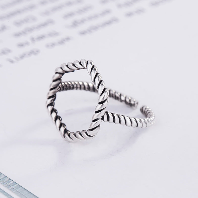 Women's Retro Hexagonal Twist Open-end Adjustable Birthday Gift Rings