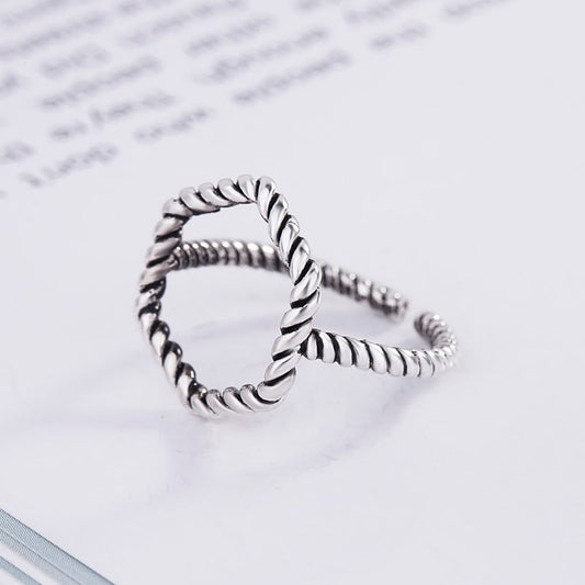 Women's Retro Hexagonal Twist Open-end Adjustable Birthday Gift Rings