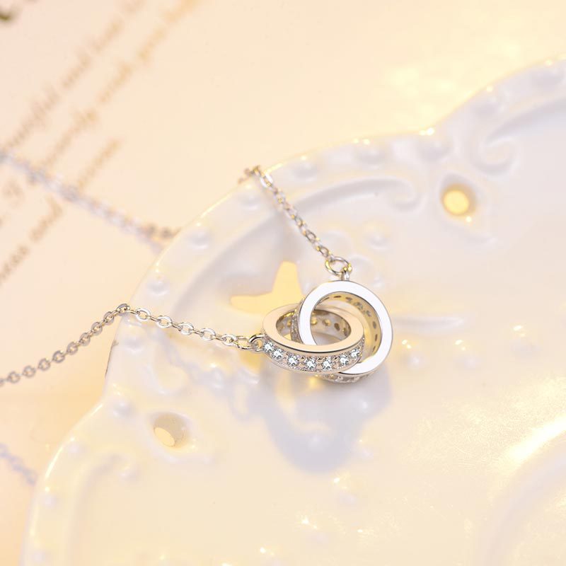 Women's Sterling Sier Double Pendant Niche Design Necklaces