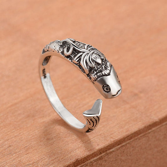 Men's Simple Retro Fish Open Sier Accessories Rings
