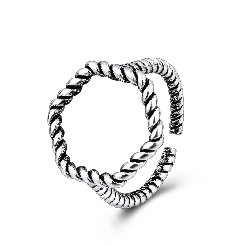 Women's Retro Hexagonal Twist Open-end Adjustable Birthday Gift Rings