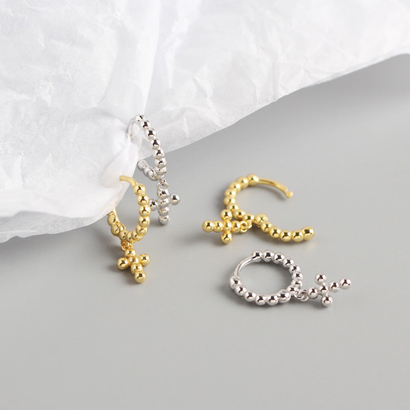 Women's Luxury Sterling Sier Design Geometric Beads Cross Earrings