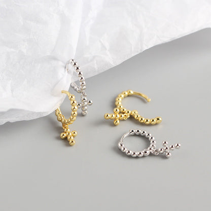 Women's Luxury Sterling Sier Design Geometric Beads Cross Earrings