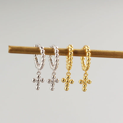 Women's Luxury Sterling Sier Design Geometric Beads Cross Earrings