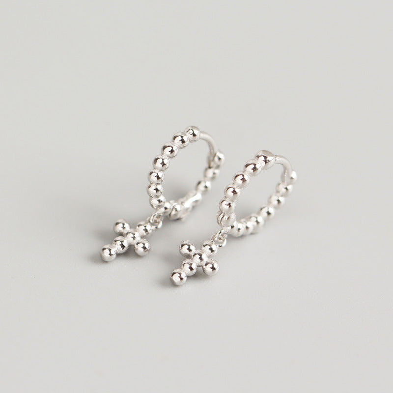 Women's Luxury Sterling Sier Design Geometric Beads Cross Earrings
