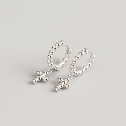 Women's Luxury Sterling Sier Design Geometric Beads Cross Earrings