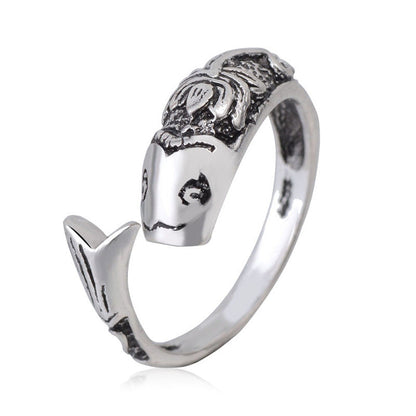 Men's Simple Retro Fish Open Sier Accessories Rings