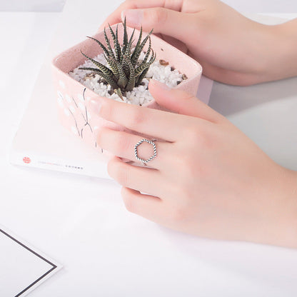 Women's Retro Hexagonal Twist Open-end Adjustable Birthday Gift Rings