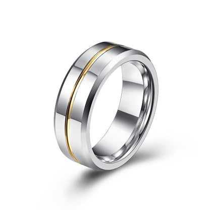 Men's Tungsten Steel Slotted Simple Ribbon Gold Rings