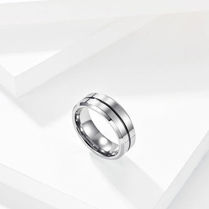 Men's Tungsten Steel Slotted Simple Ribbon Gold Rings