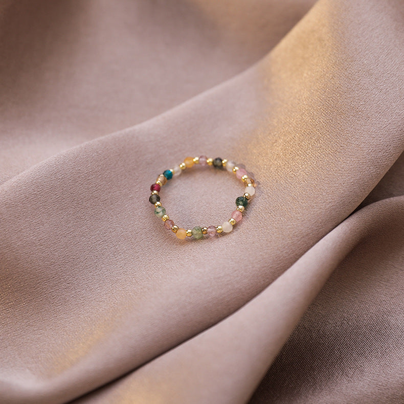 Pearl Crystal Stretch Love Heart Contrasting Rings