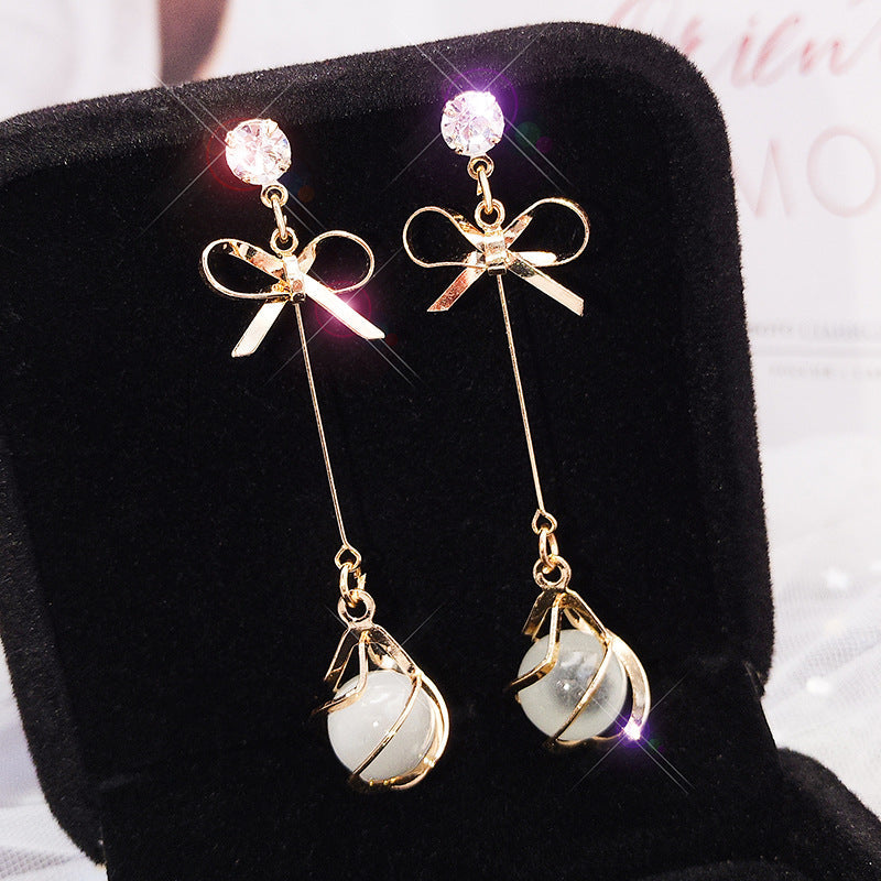 Sier Needle Version Long Elegant Female Personality Earrings