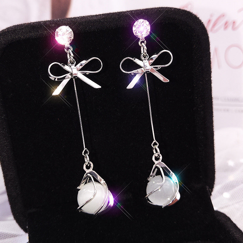 Sier Needle Version Long Elegant Female Personality Earrings