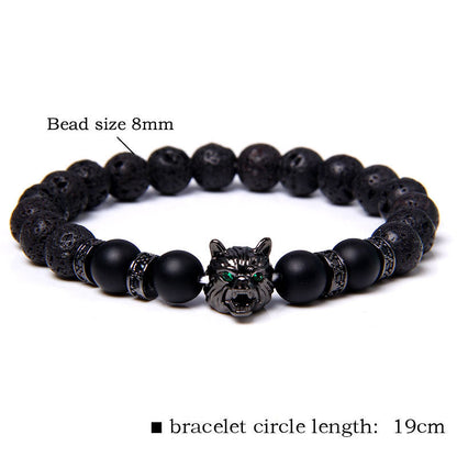 Men's Natural Water Sticky Beads Inlaid Zircon Wolf Bracelets