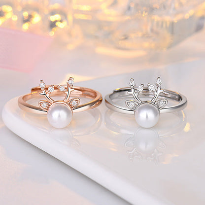 Women's Pearl Mori Artistic Rhinestone Antlers Index Rings