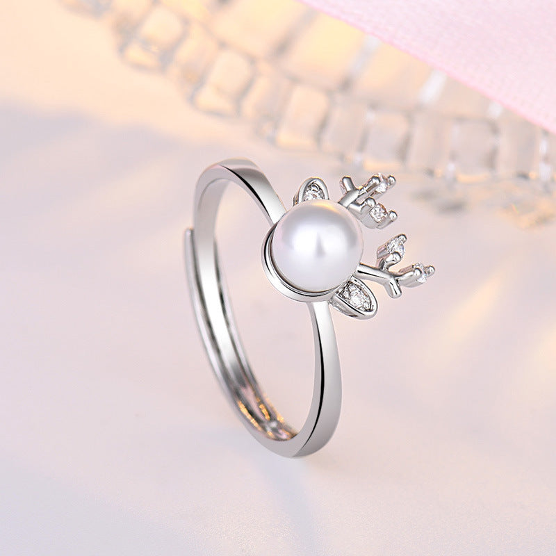 Women's Pearl Mori Artistic Rhinestone Antlers Index Rings